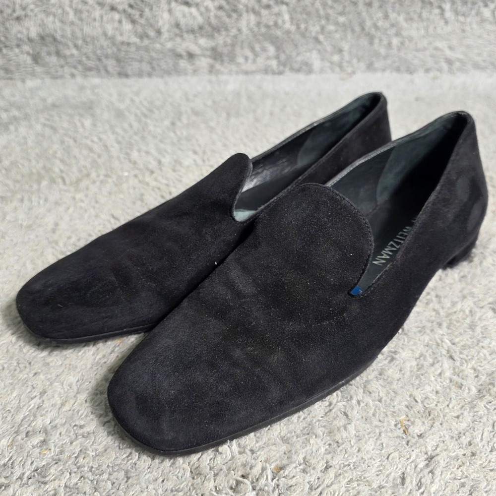 Stuart Weitzman Arky Black Suede Leather Loafer Flats Women's Size 8 M‎
